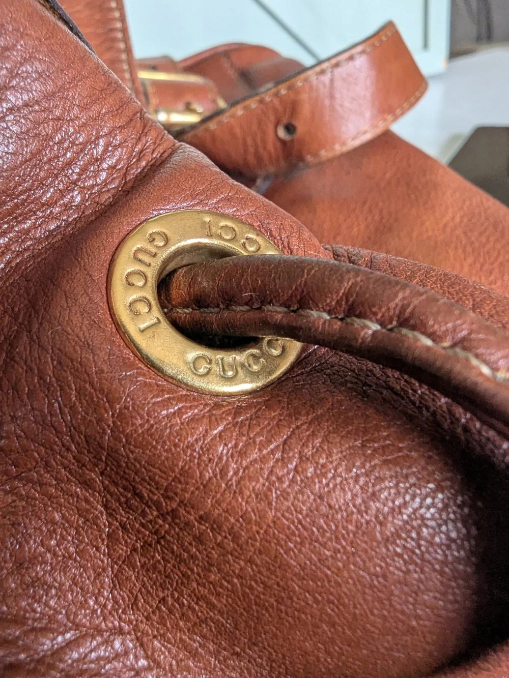 Gucci Cognac Leather Bamboo-Handle Backpack